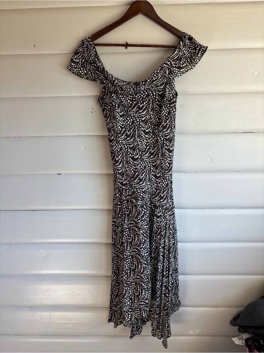 Evan Picone Brown & White Abstract Dot Off Shoulder Midi Maxi Dress Size 8